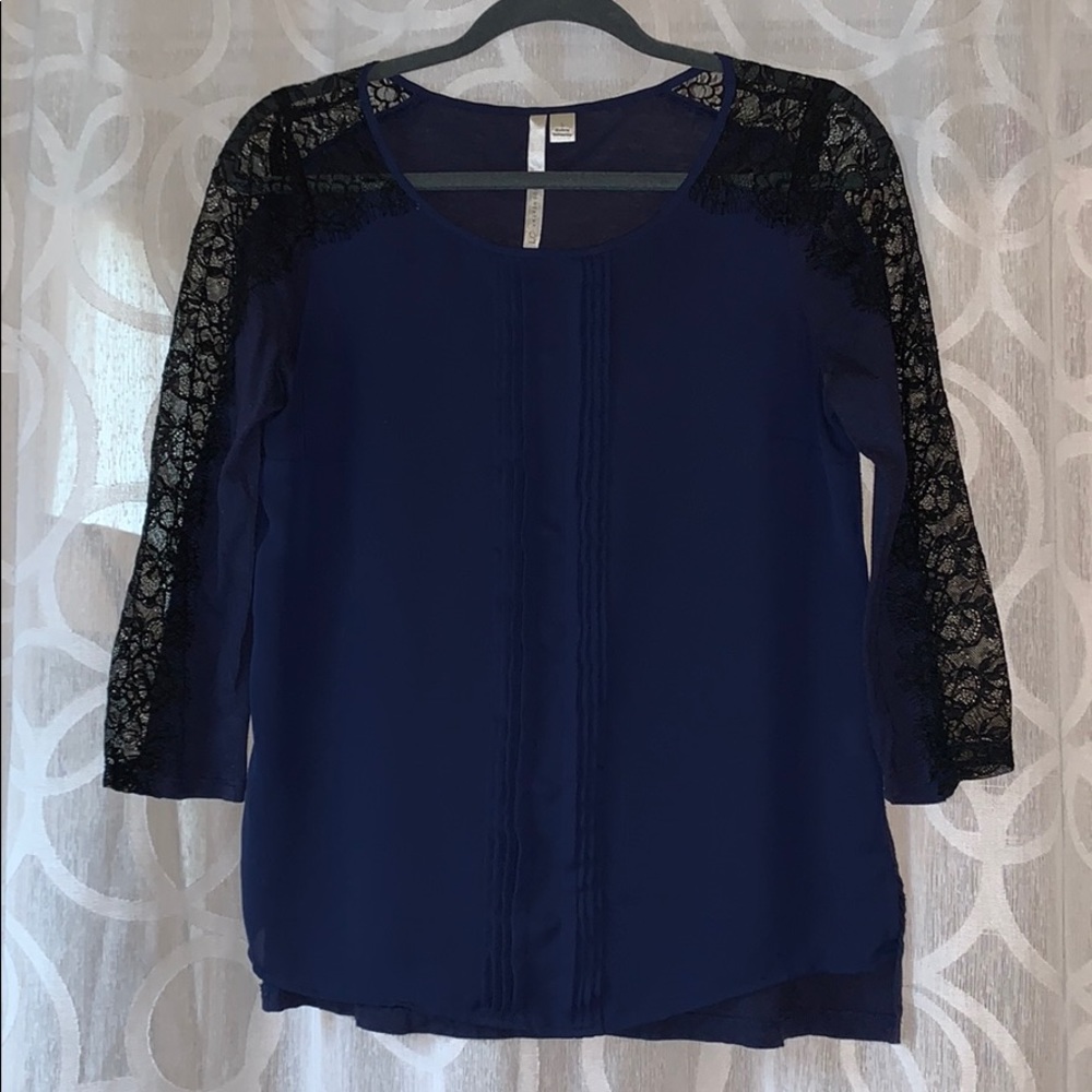 Navy and black lace Lauren Conrad blouse